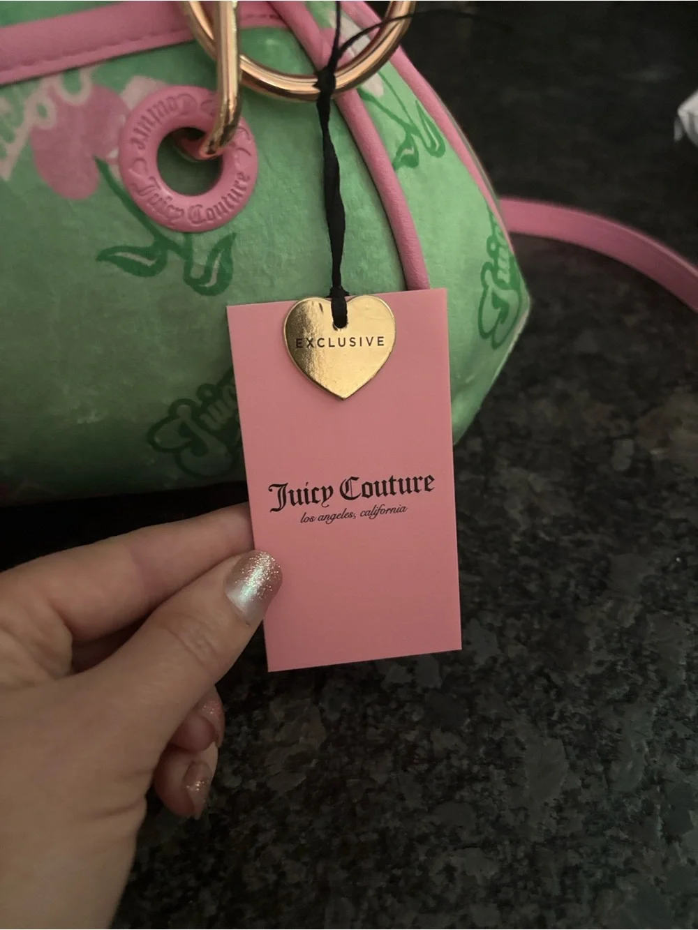 NWT Juicy Couture Retro Pink & Green Barrel Satchel with Cherry Gelato Accent - Picture 2 of 12